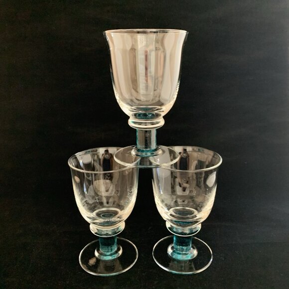 Three Denby Magnum Low Water Goblet Teal Green Stem 5 5/8" Tall Glass 8oz